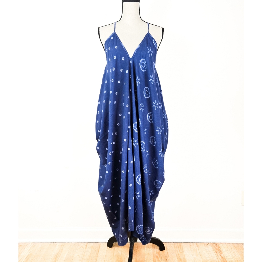 🦋LAST🦋 NWT Kopal Fiza Kaftan, Indigo Flower Dot Shibori, Size Large
